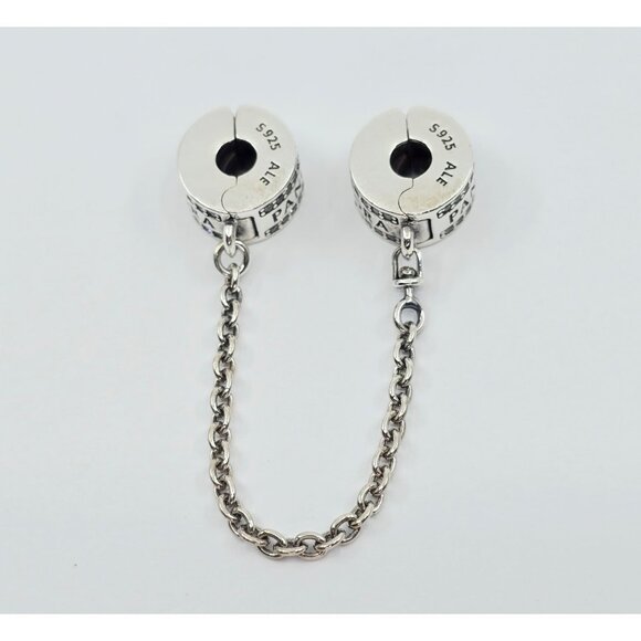 Authentic Pandora Logo Sterling Silver Pave CZ Safety Chain Clip Charm - Picture 3 of 9